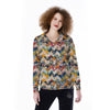 Abstract Zigzag Colorful Graffiti Style Print Pattern Women's Long Sleeve Shirts-grizzshop