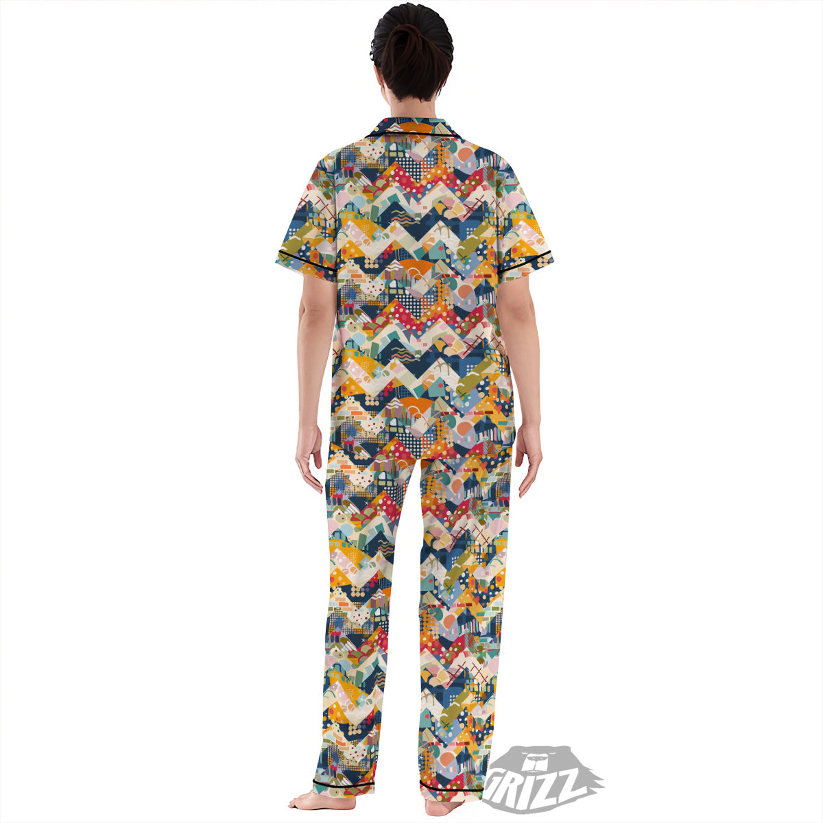 Abstract Zigzag Colorful Graffiti Style Print Pattern Women's Pajamas Set-grizzshop