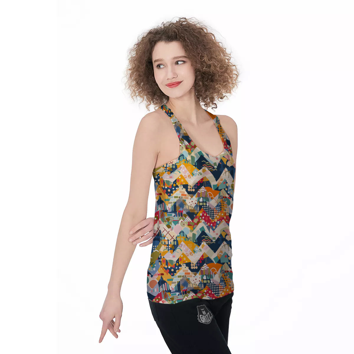 Abstract Zigzag Colorful Graffiti Style Print Pattern Women's Racerback Tank Top-grizzshop