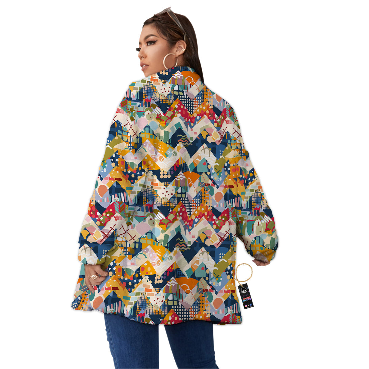 Abstract Zigzag Colorful Graffiti Style Print Pattern Women's Sherpa Jacket-grizzshop