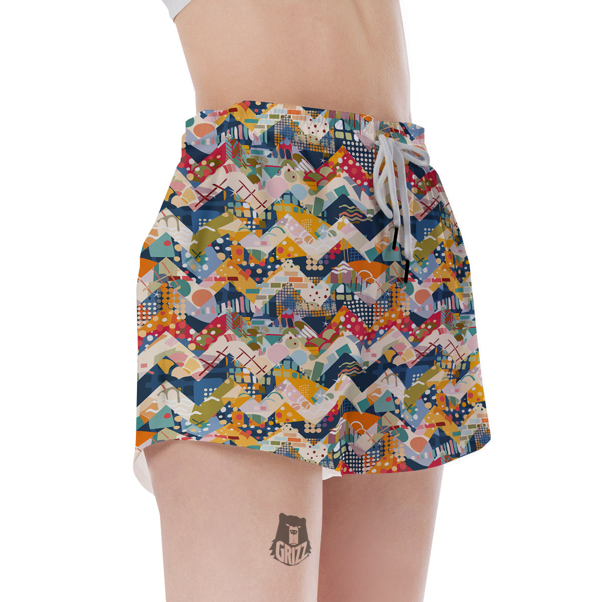 Abstract Zigzag Colorful Graffiti Style Print Pattern Women's Shorts-grizzshop