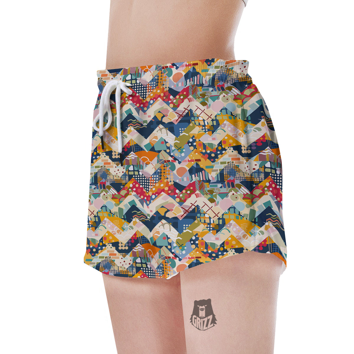 Abstract Zigzag Colorful Graffiti Style Print Pattern Women's Shorts-grizzshop
