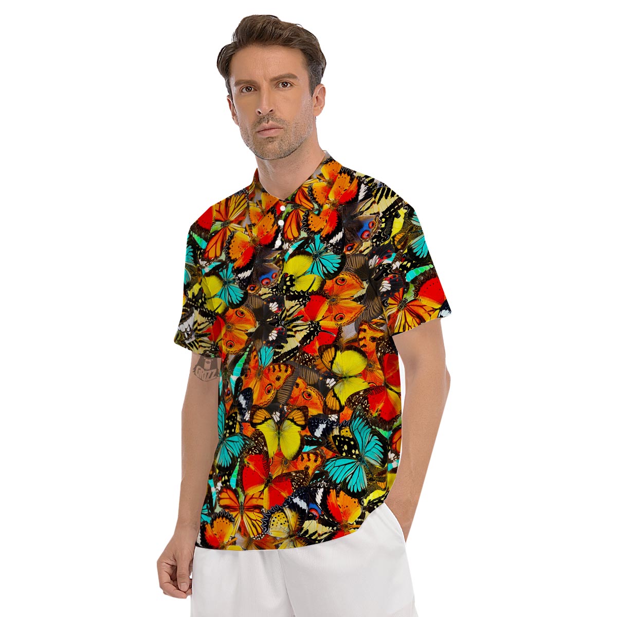 Abstract Colorful Butterfly Print Men's Golf Shirts-grizzshop