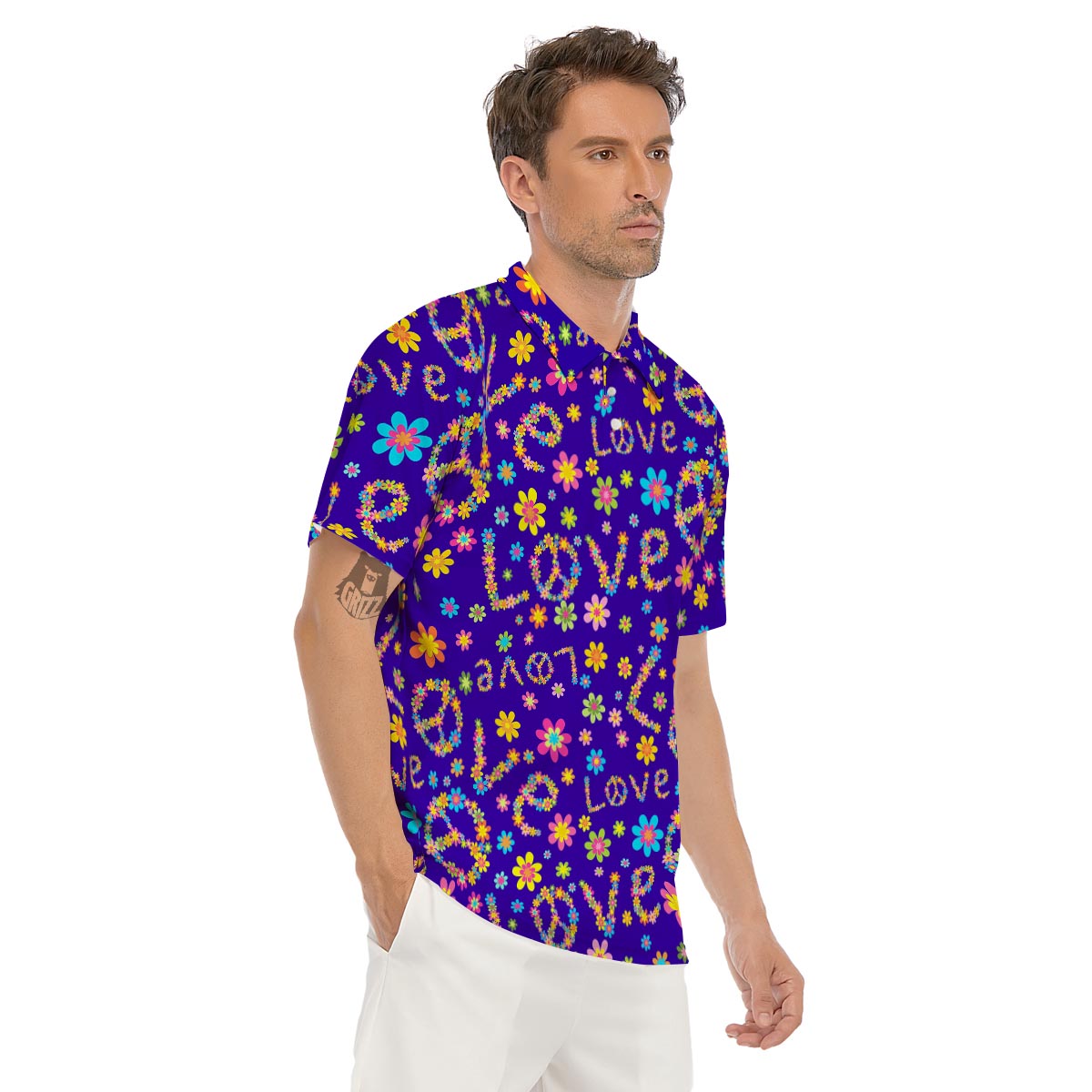 Abstract Floral Hippie Men's Golf Shirts-grizzshop