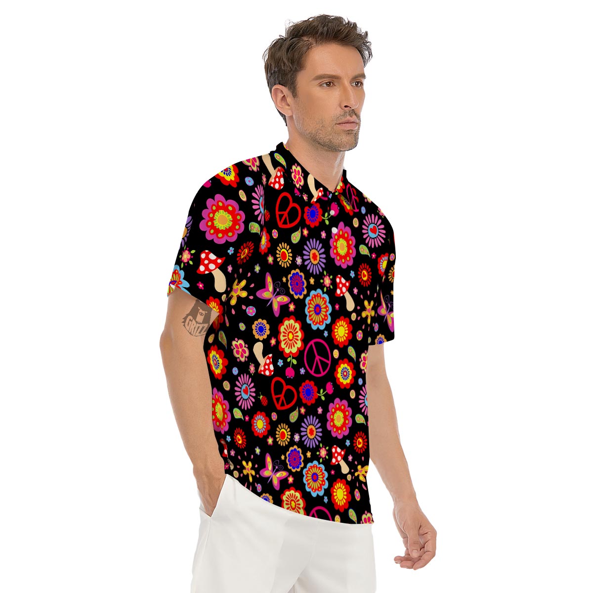 Abstract Flower Hippie Men's Golf Shirts-grizzshop