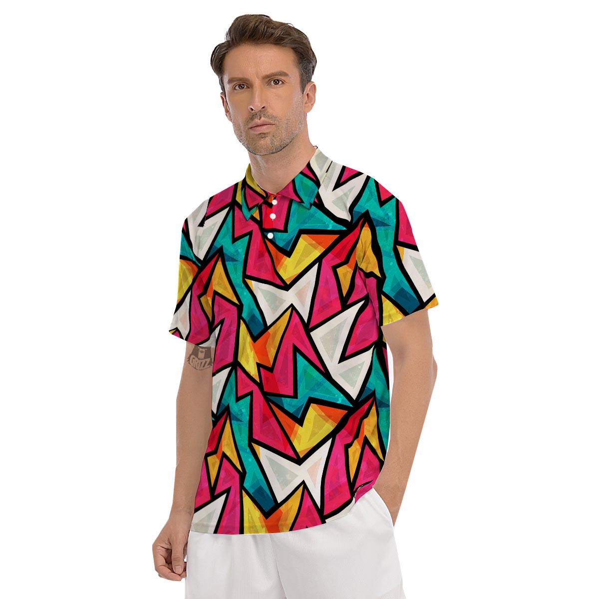Abstract Geometric Colorful Men's Golf Shirts-grizzshop