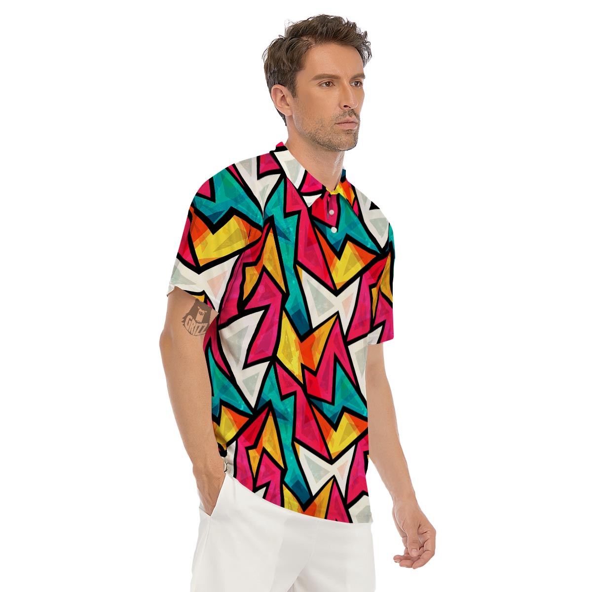 Abstract Geometric Colorful Men's Golf Shirts-grizzshop