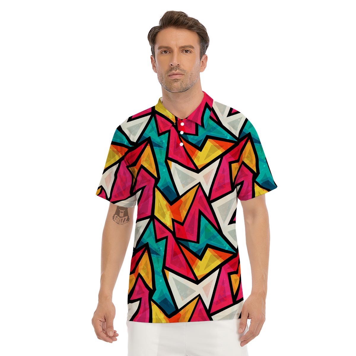 Abstract Geometric Colorful Men's Golf Shirts-grizzshop