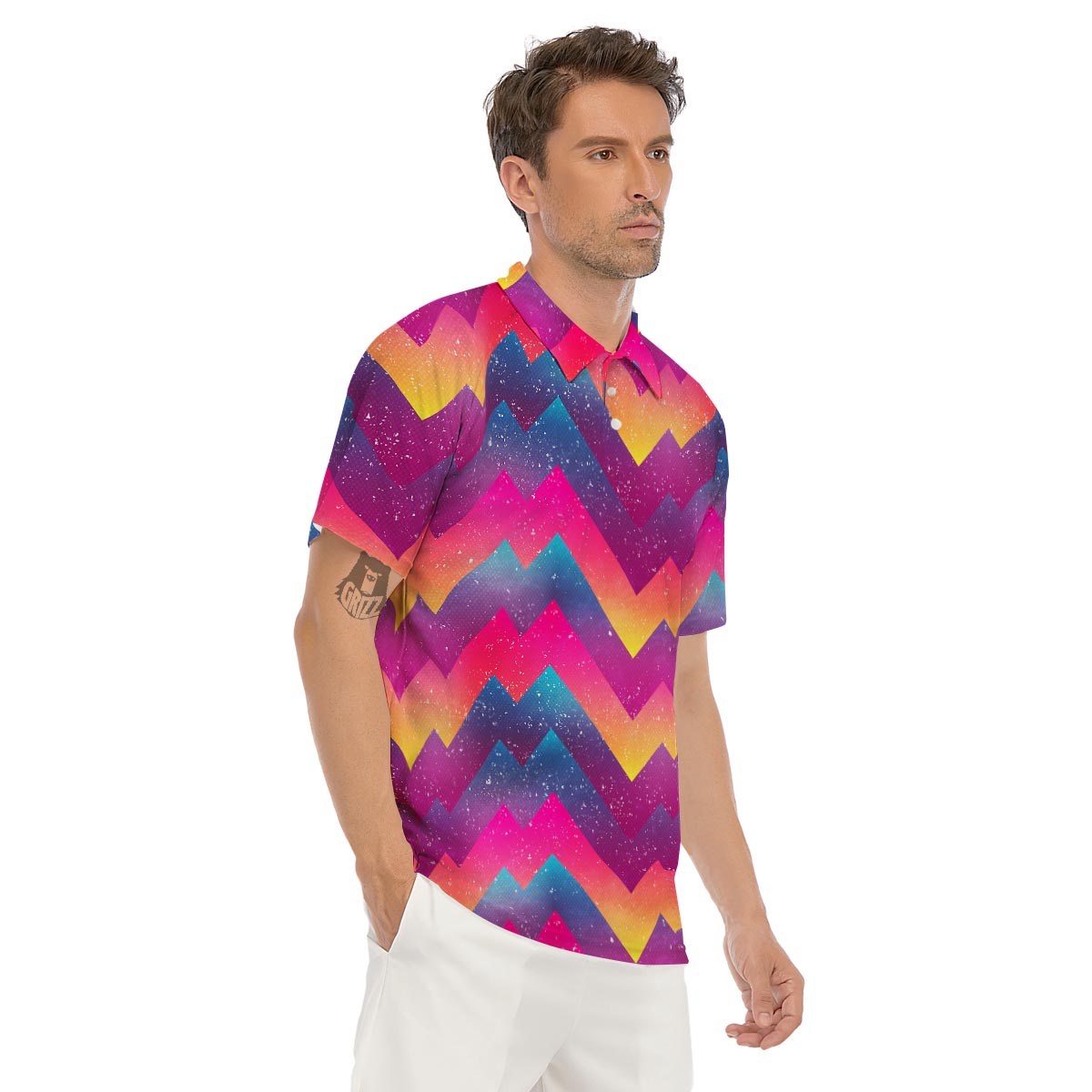 Abstract Geometric Grunge Men's Golf Shirts-grizzshop