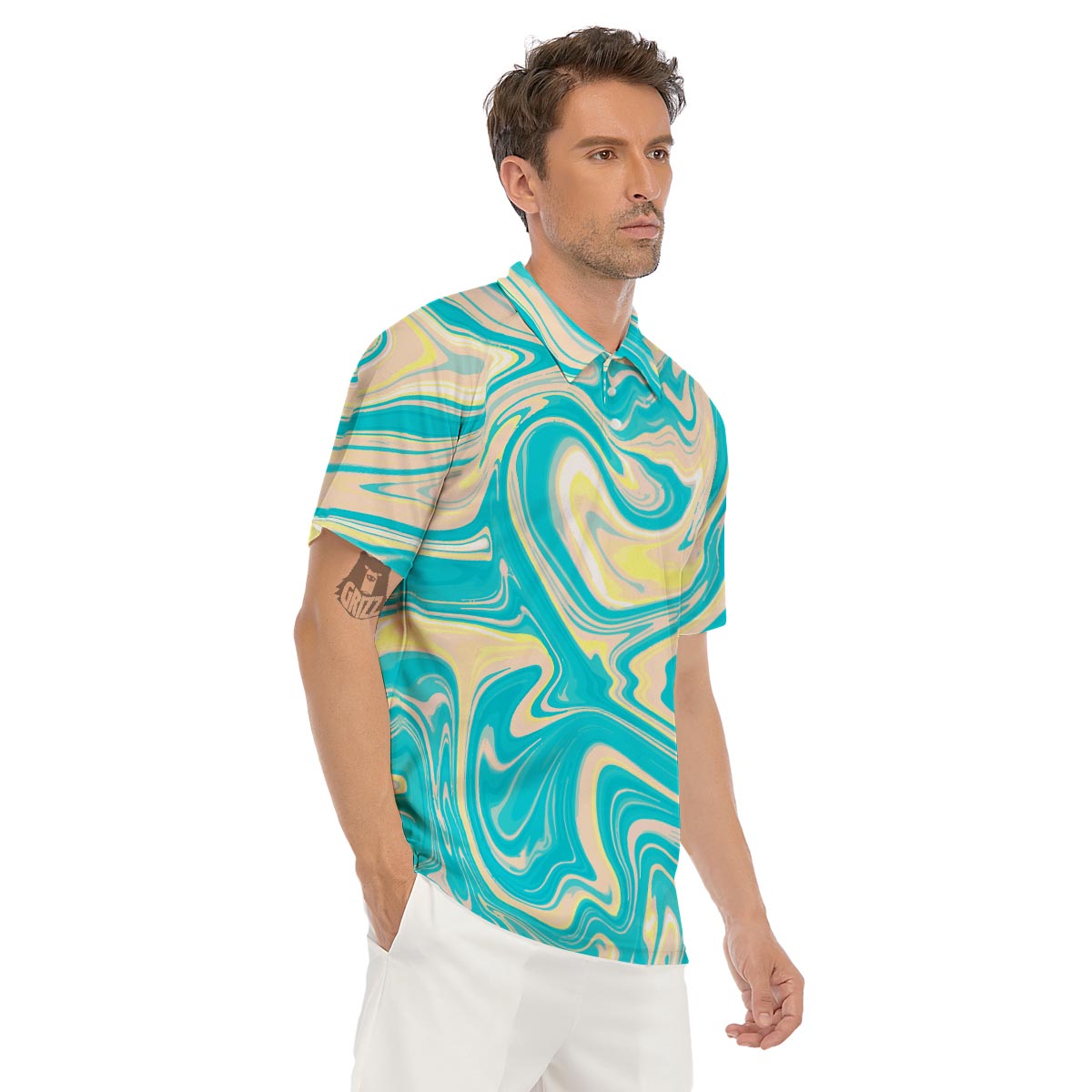 Abstract Green Marble Men's Golf Shirts-grizzshop