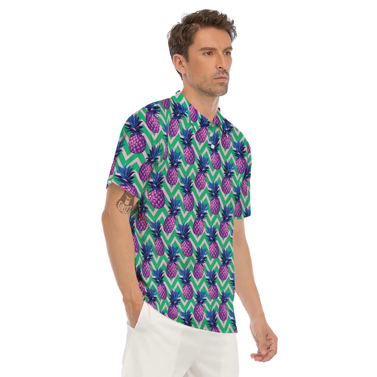 Abstract Hawaiian Pineapple Print Men's Golf Shirts-grizzshop