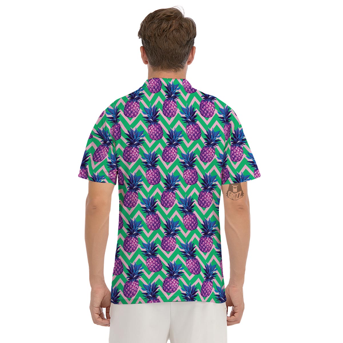 Abstract Hawaiian Pineapple Print Men's Golf Shirts-grizzshop