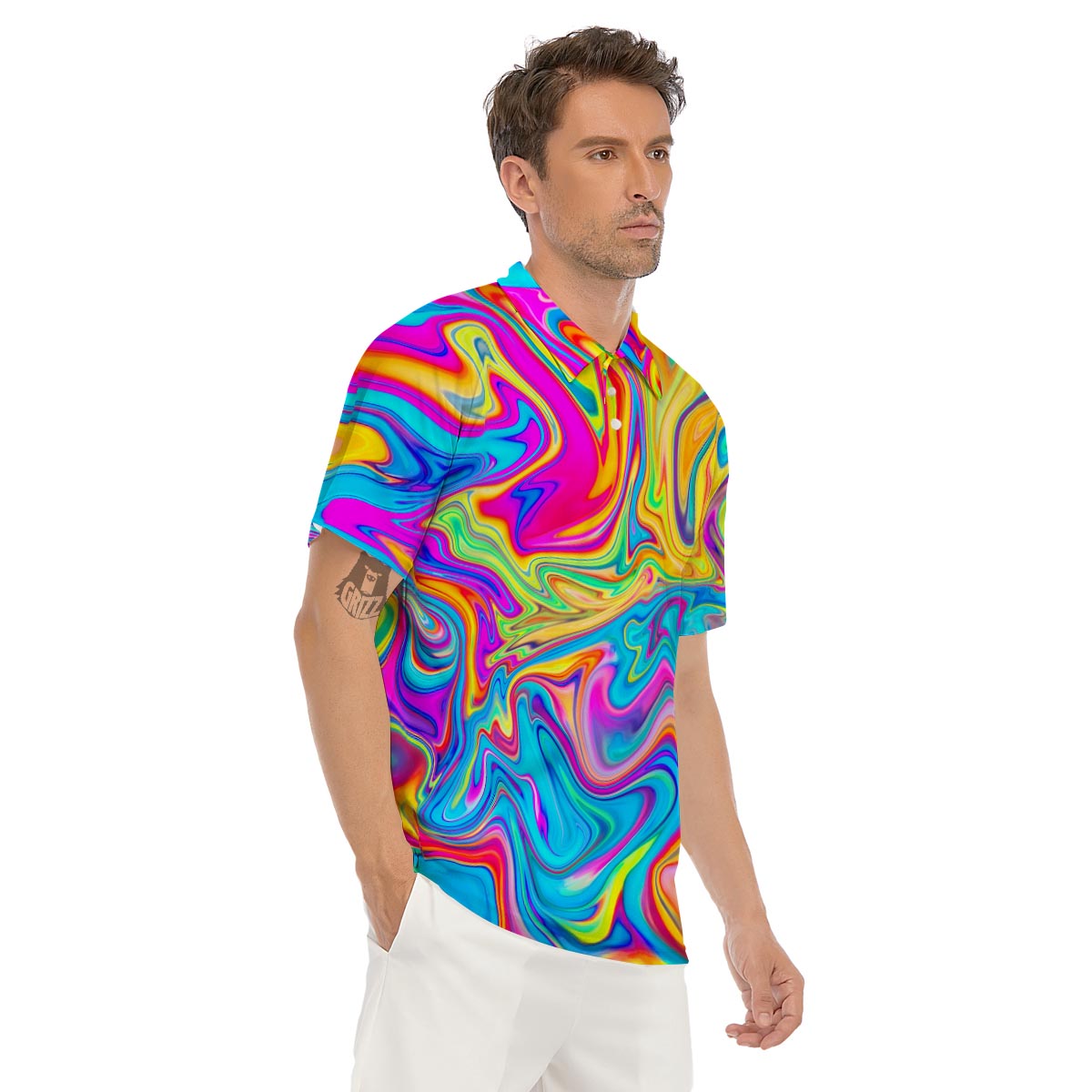 Abstract Mixing Ink Men's Golf Shirts-grizzshop
