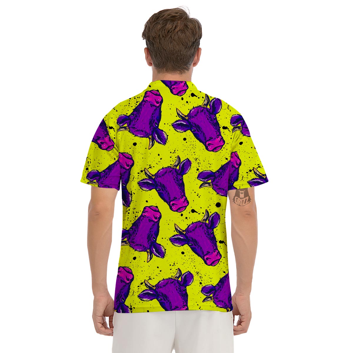 Abstract Neon Cow Print Men's Golf Shirts-grizzshop