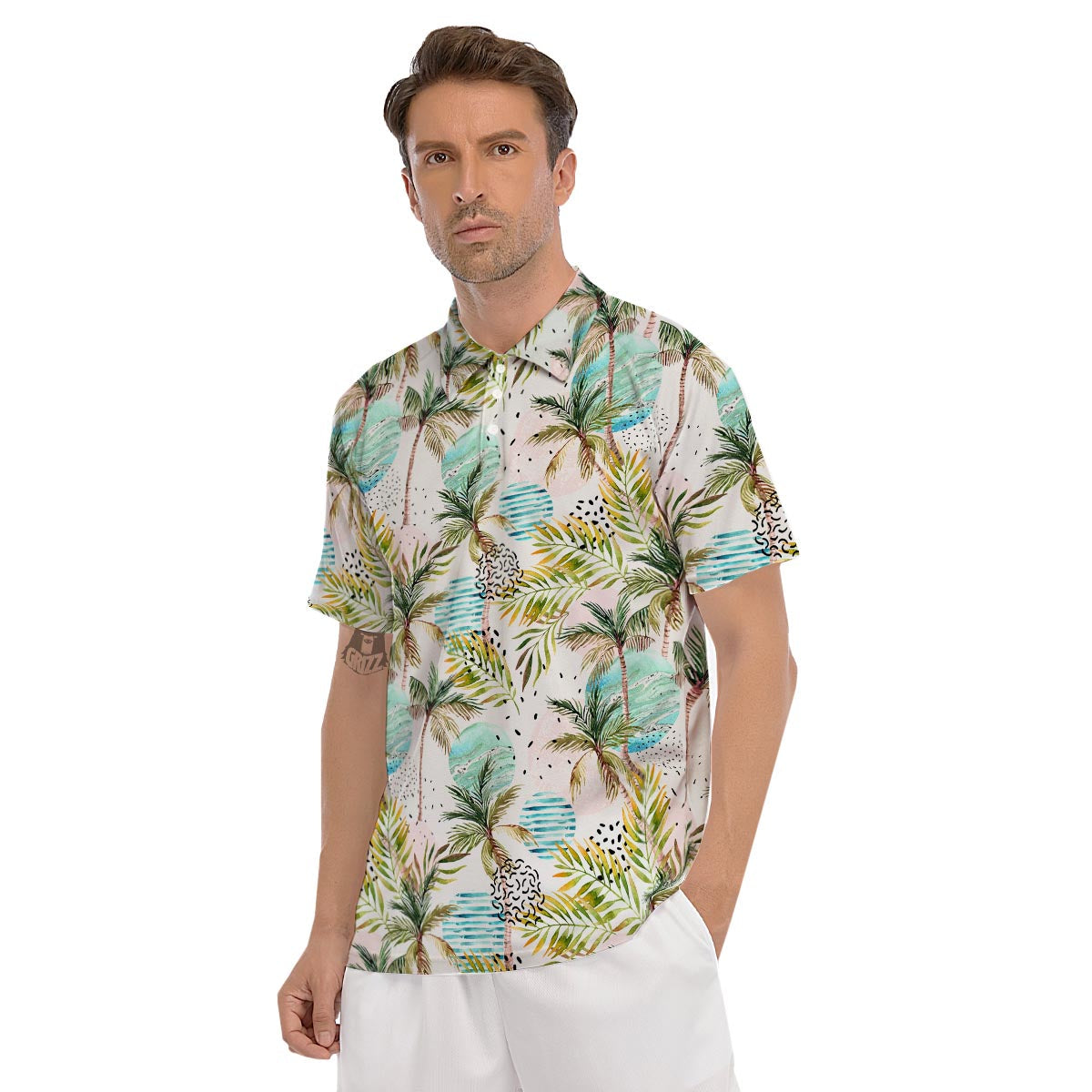 Abstract Palm Tree Hawaiian Print Men's Golf Shirts-grizzshop