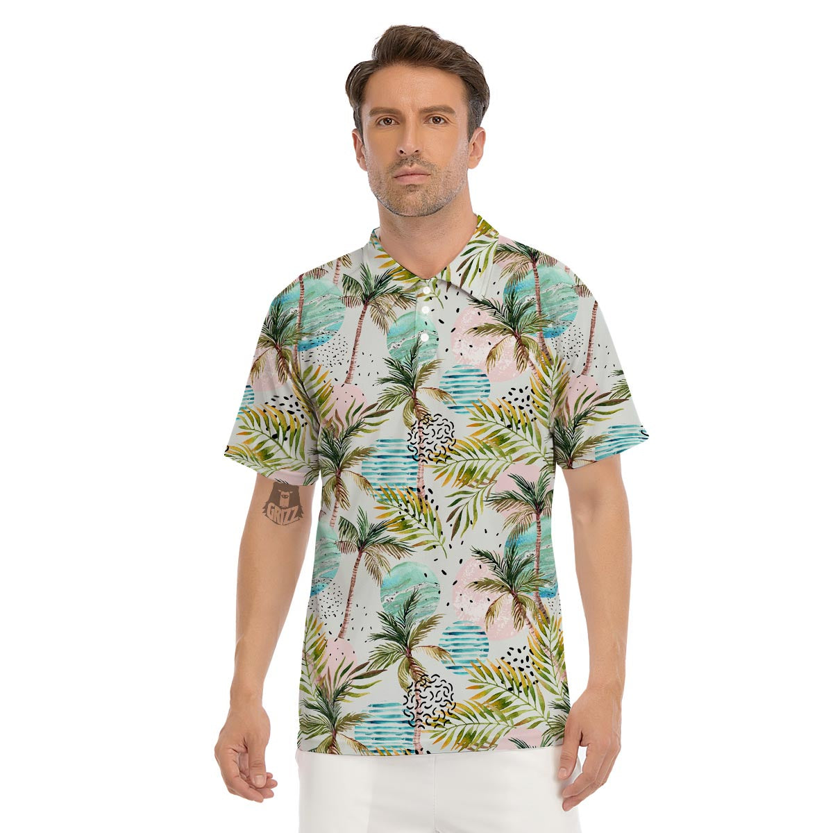 Abstract Palm Tree Hawaiian Print Men's Golf Shirts-grizzshop