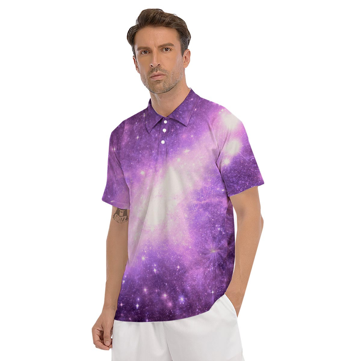 Abstract Purple Galaxy Space Men's Golf Shirts-grizzshop