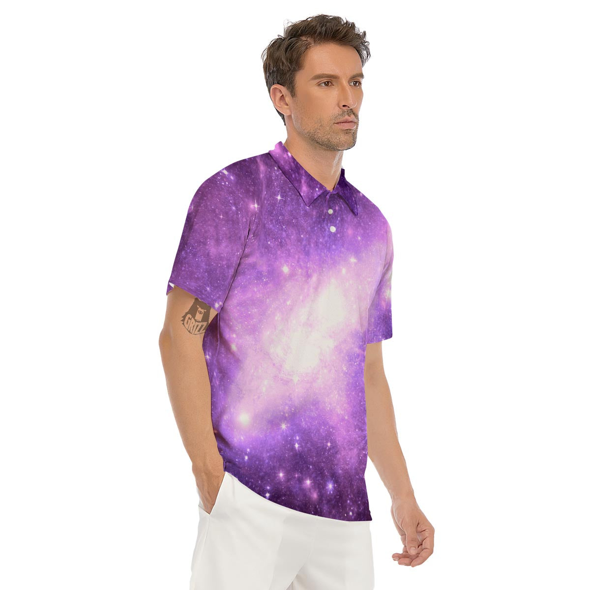 Abstract Purple Galaxy Space Men's Golf Shirts-grizzshop