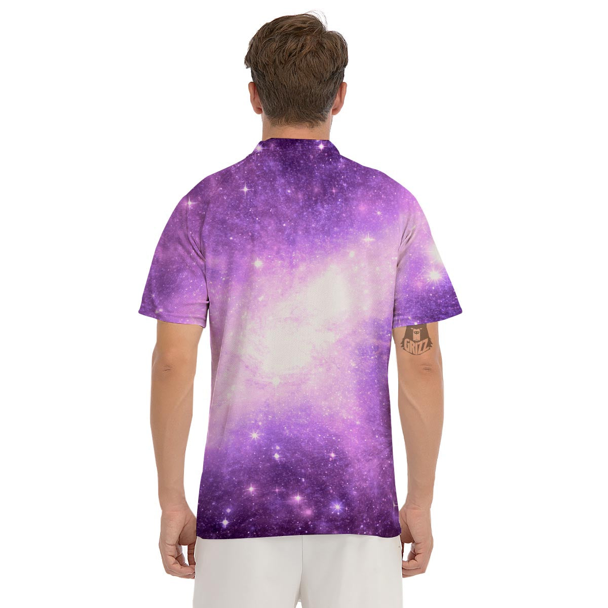 Abstract Purple Galaxy Space Men's Golf Shirts-grizzshop