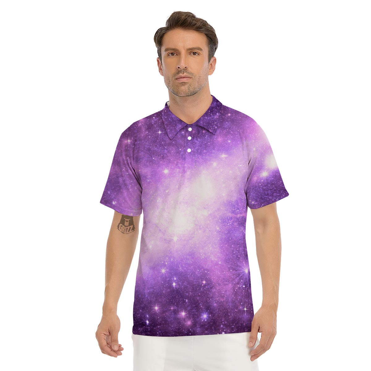 Abstract Purple Galaxy Space Men's Golf Shirts-grizzshop