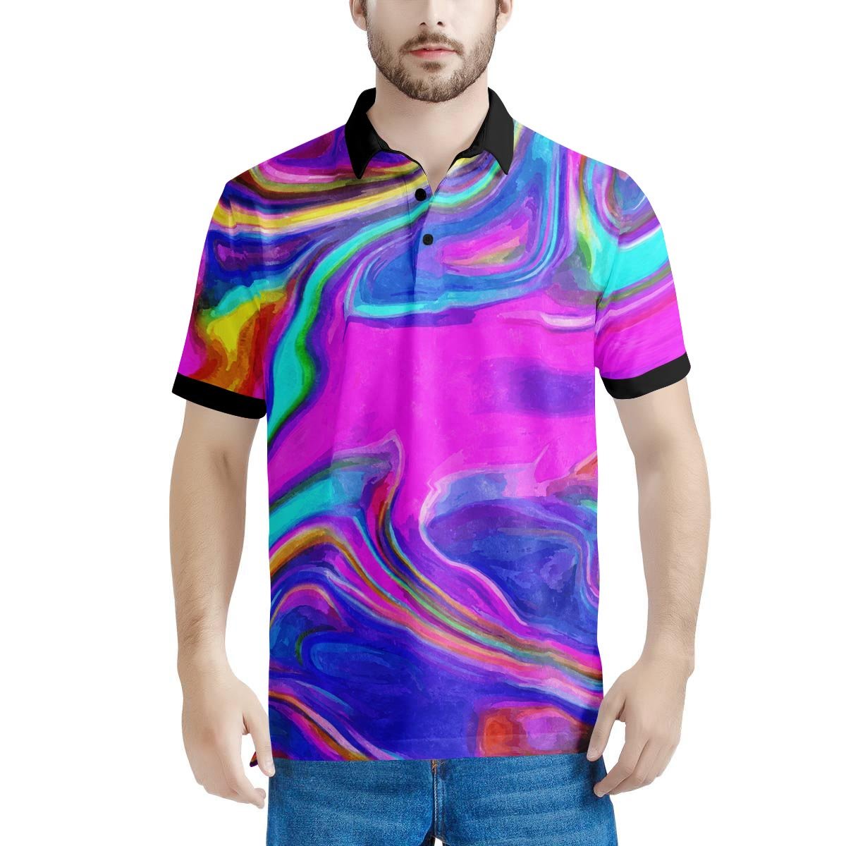Abstract Purple Men's Golf Shirts-grizzshop