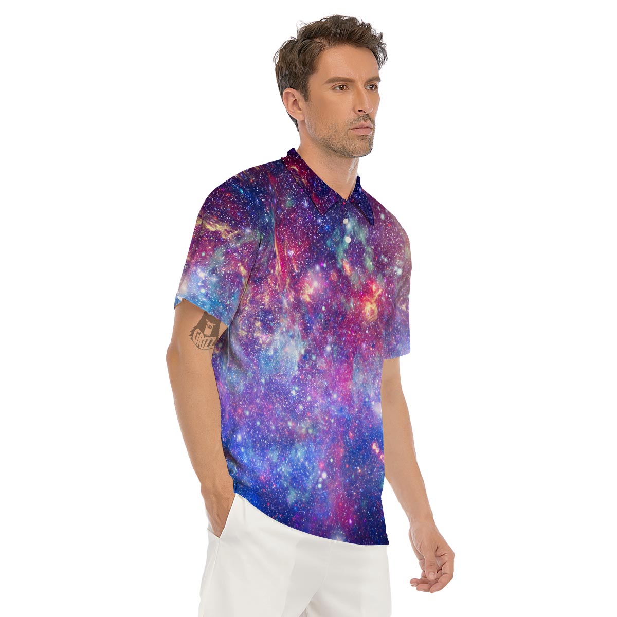 Abstract Starfield Galaxy Space Men's Golf Shirts-grizzshop