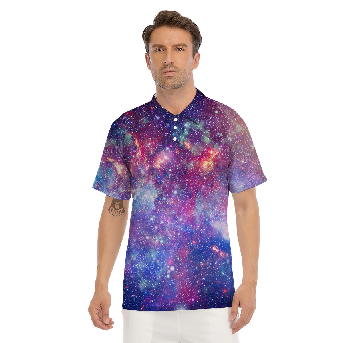 Abstract Starfield Galaxy Space Men's Golf Shirts-grizzshop