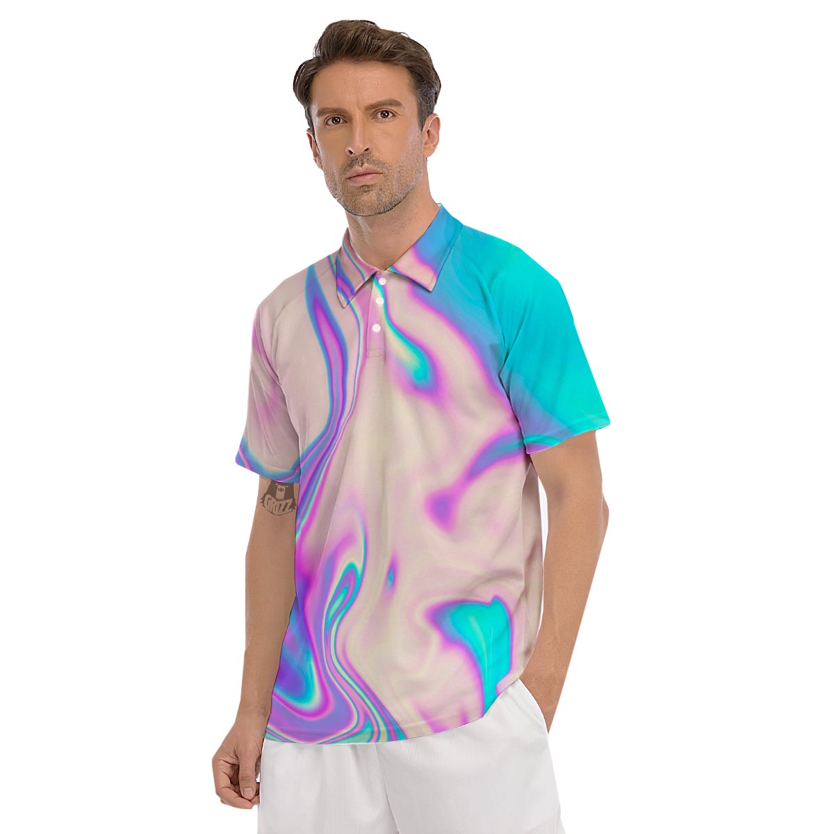 Abstract Trippy Holographic Men's Golf Shirts-grizzshop