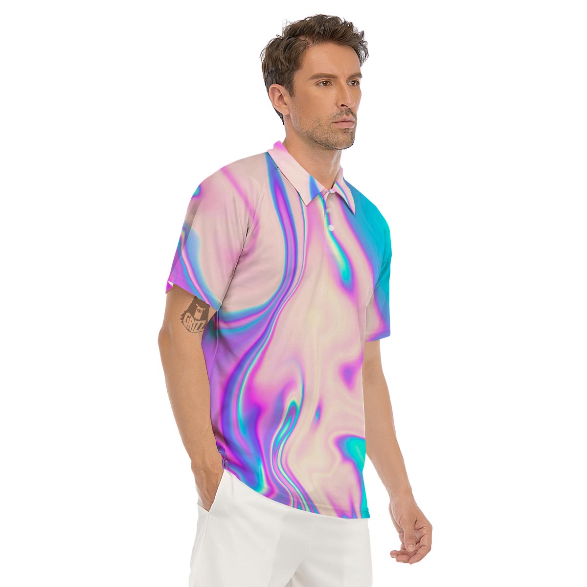 Abstract Trippy Holographic Men's Golf Shirts-grizzshop