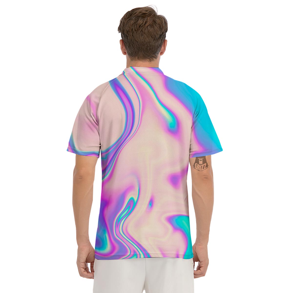Abstract Trippy Holographic Men's Golf Shirts-grizzshop