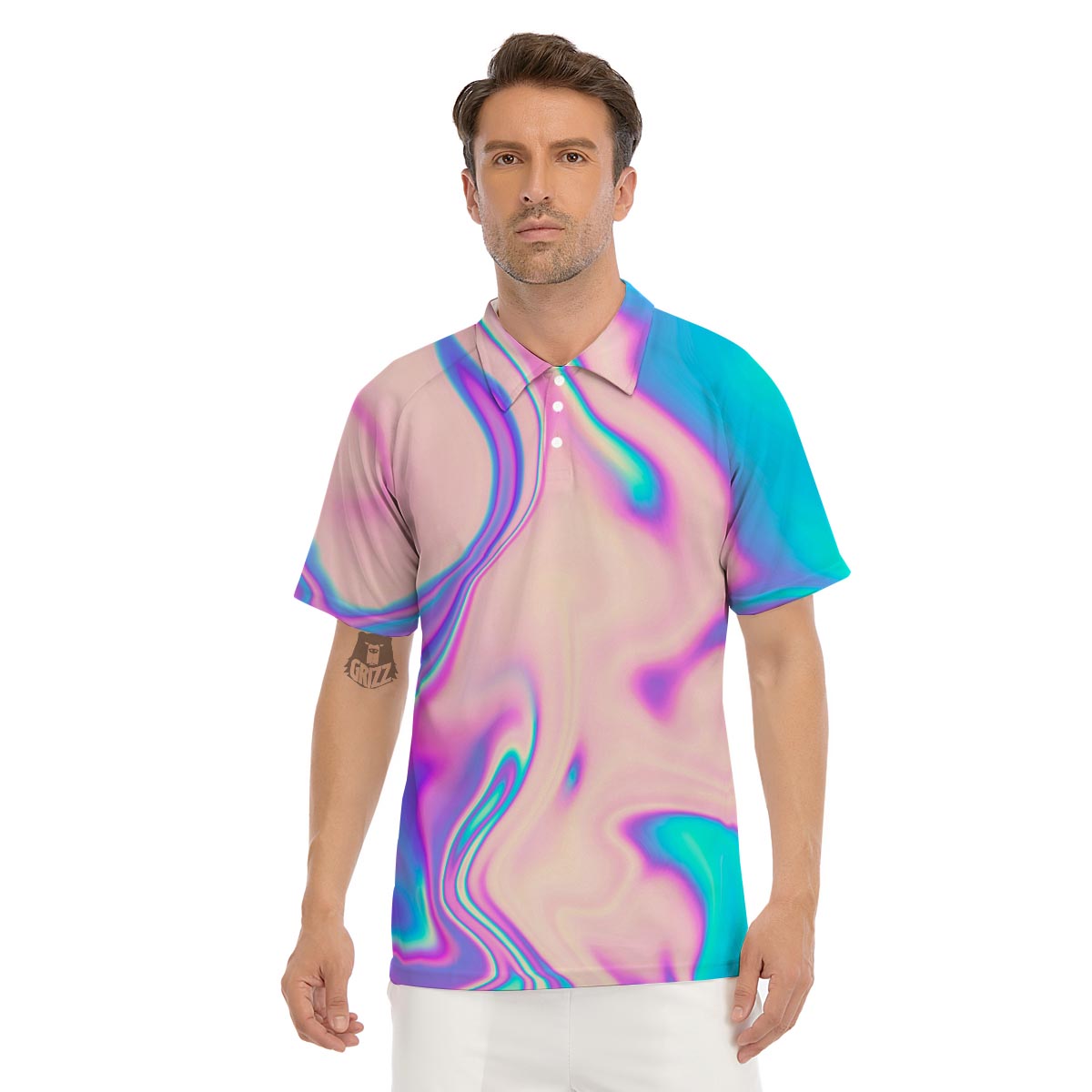 Abstract Trippy Holographic Men's Golf Shirts-grizzshop
