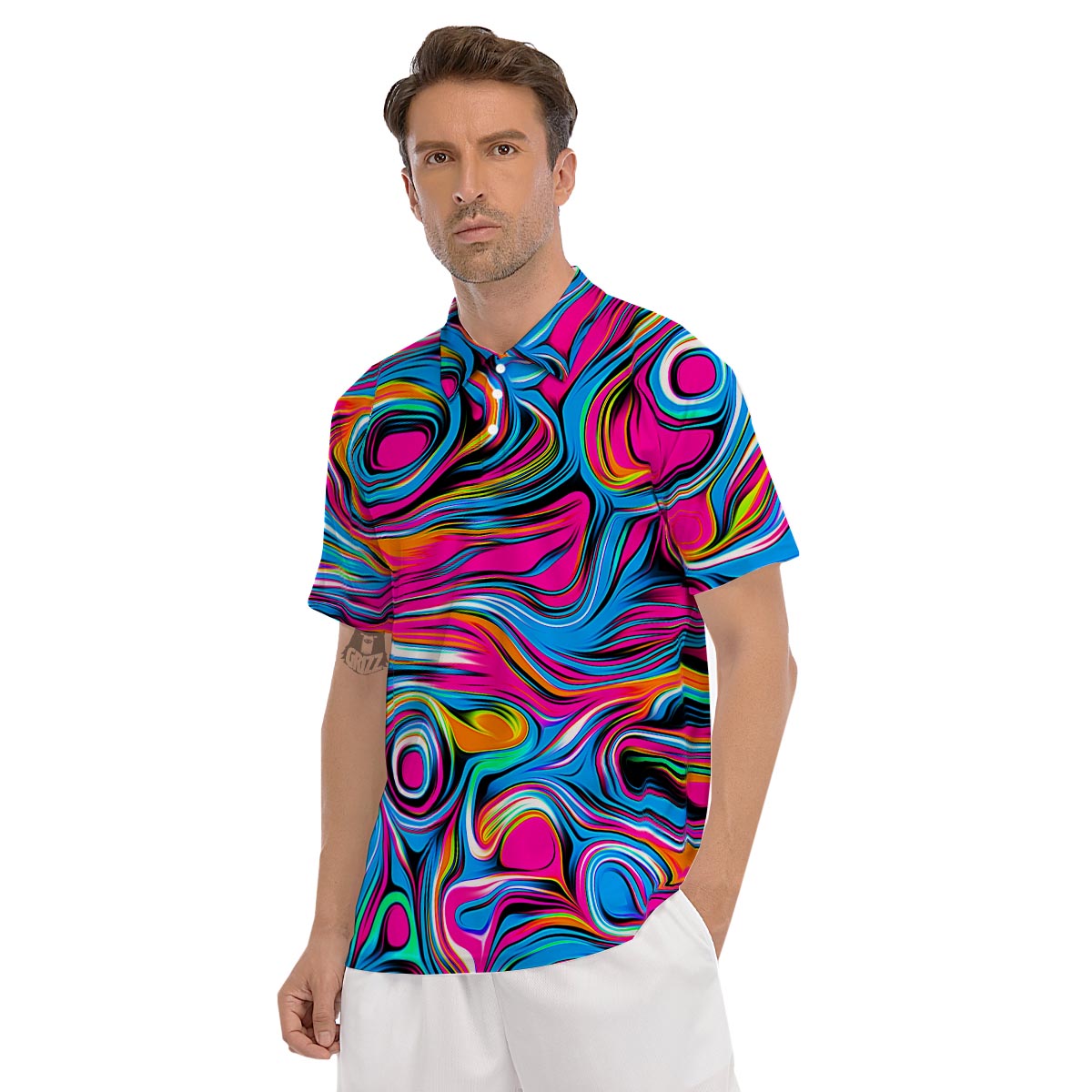 Abstract Trippy Paint Men's Golf Shirts-grizzshop