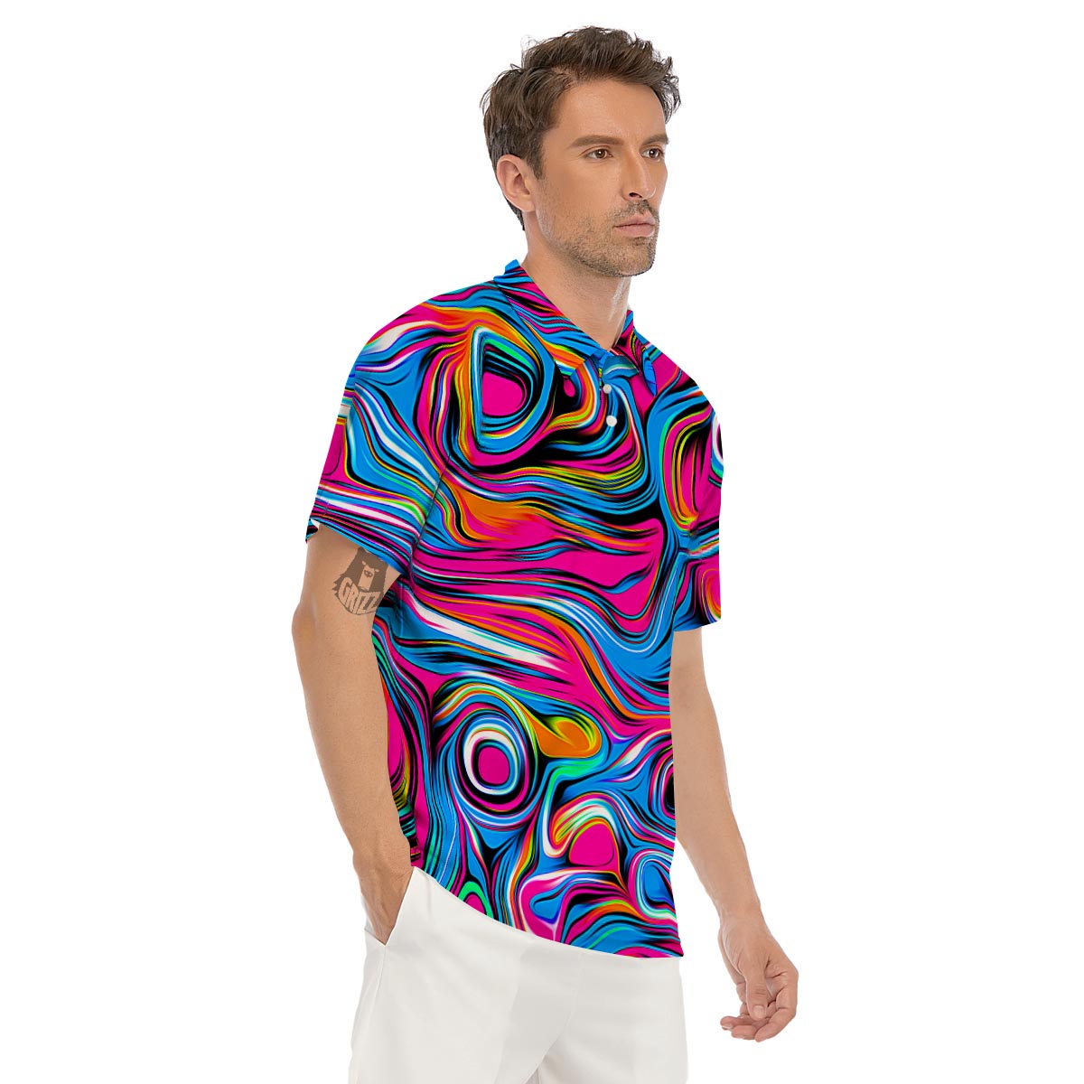 Abstract Trippy Paint Men's Golf Shirts-grizzshop