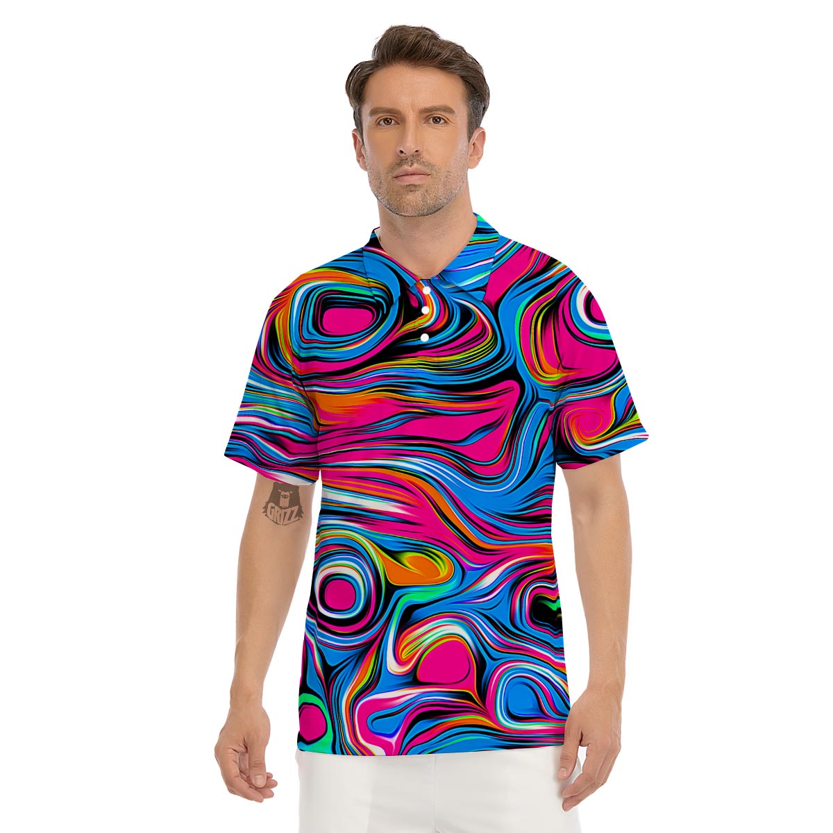 Abstract Trippy Paint Men's Golf Shirts-grizzshop