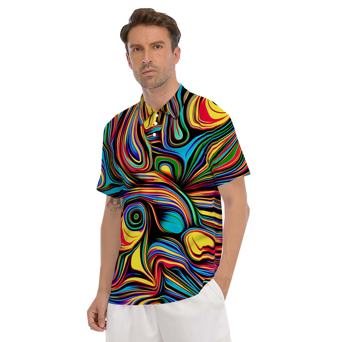 Abstract Wavy Men's Golf Shirts-grizzshop