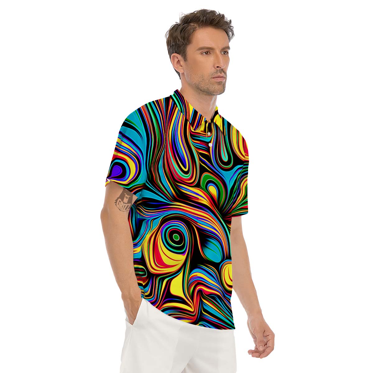 Abstract Wavy Men's Golf Shirts-grizzshop