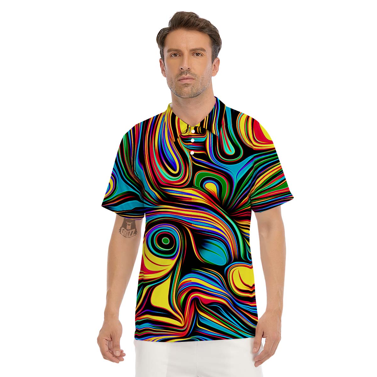 Abstract Wavy Men's Golf Shirts-grizzshop