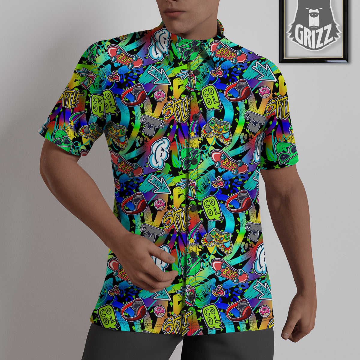 Abstract Alien Graffiti Text Print Pattern Untucked Shirts-grizzshop