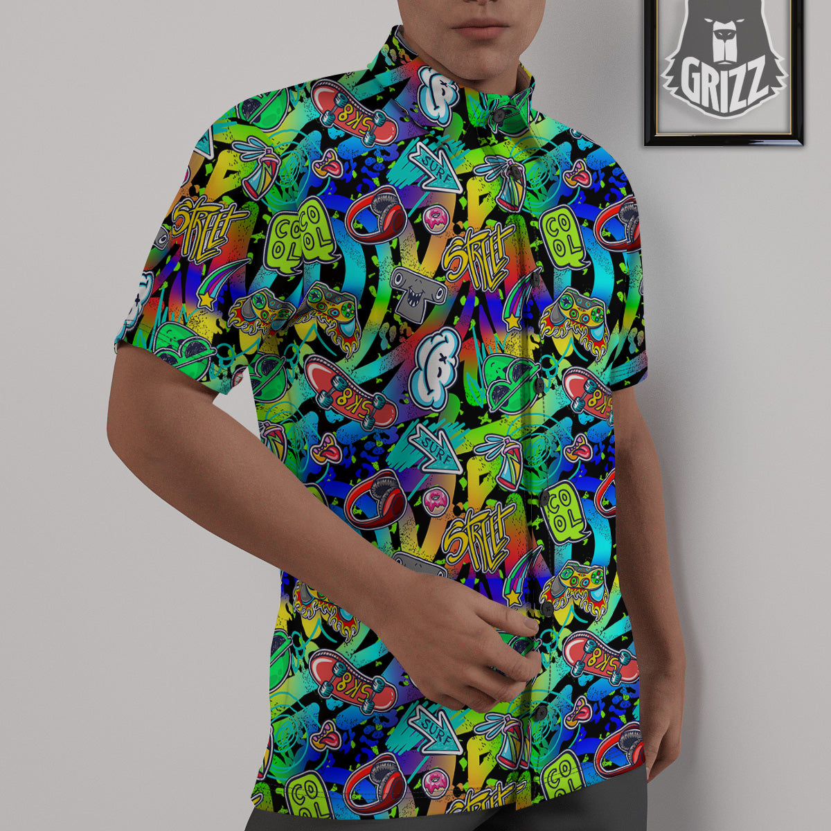 Abstract Alien Graffiti Text Print Pattern Untucked Shirts-grizzshop