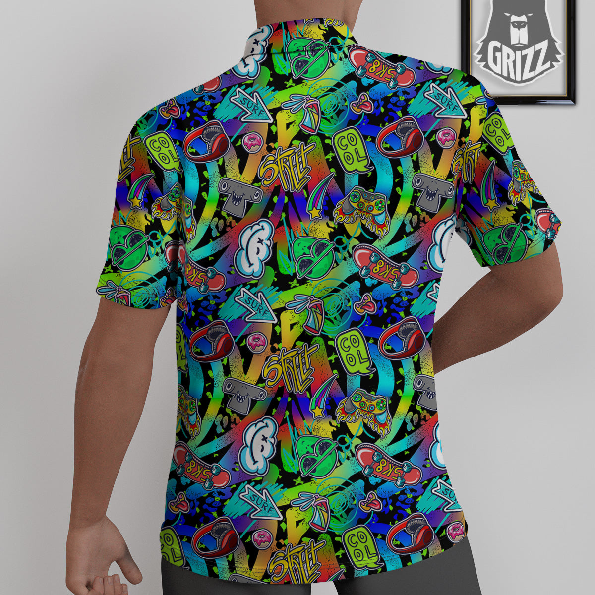 Abstract Alien Graffiti Text Print Pattern Untucked Shirts-grizzshop