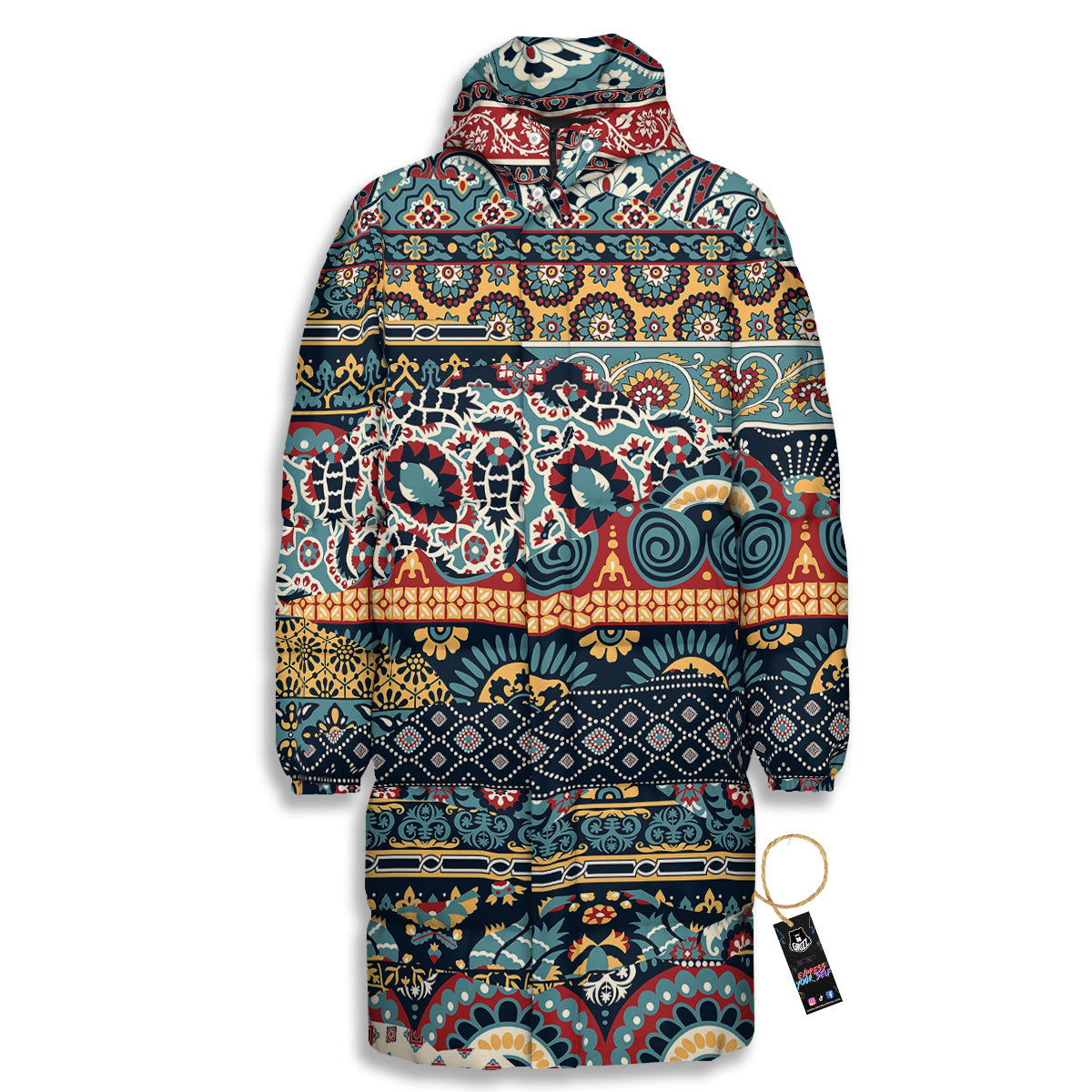 Abstract Arabian Paisley Print Long Down Jacket