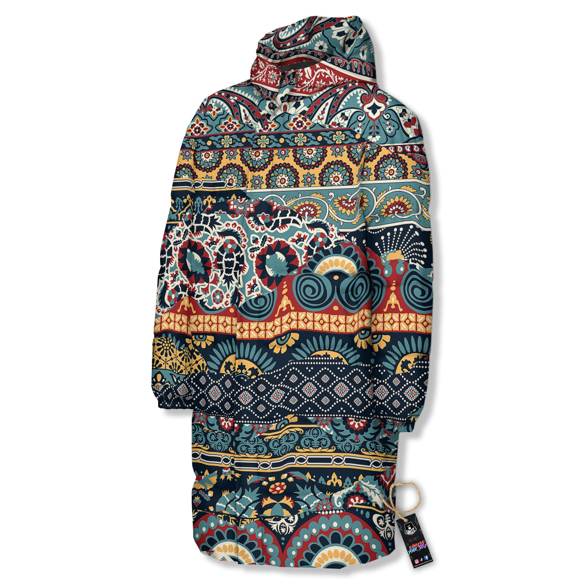 Abstract Arabian Paisley Print Long Down Jacket