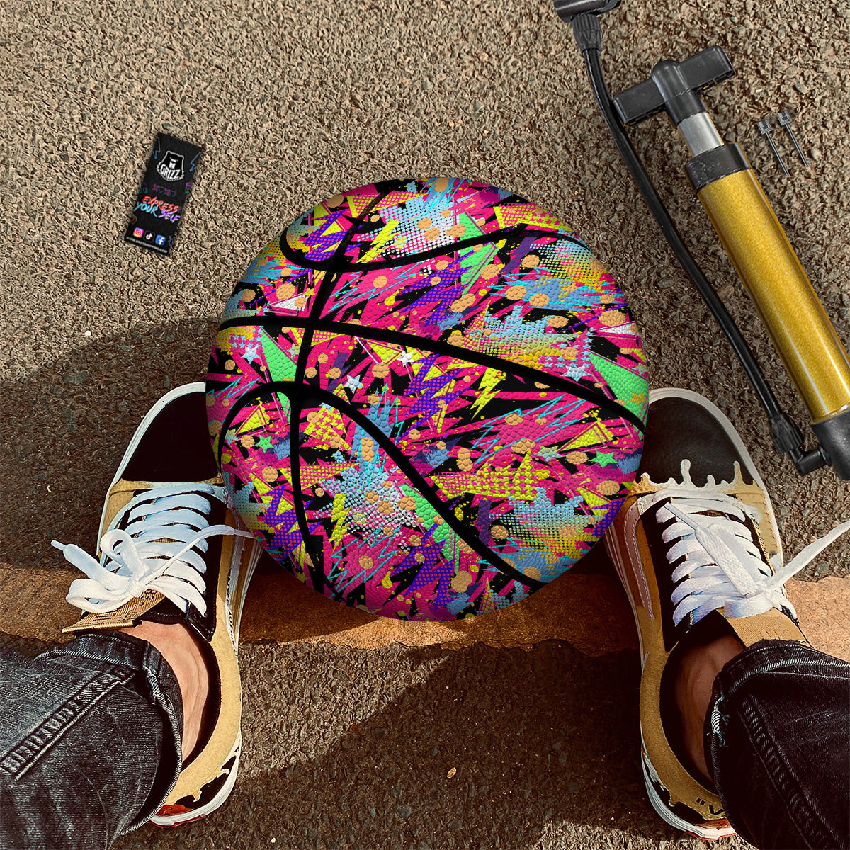 Abstract Colorful And Lightning Dot Print Pattern Basketball