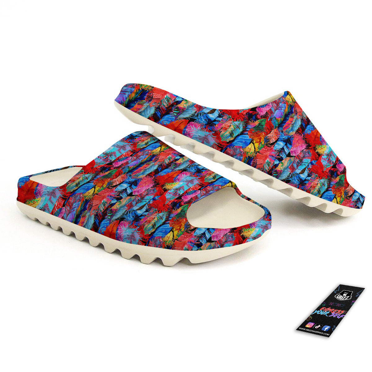Abstract Feather Watercolor Boho Print Pattern Sandals-grizzshop