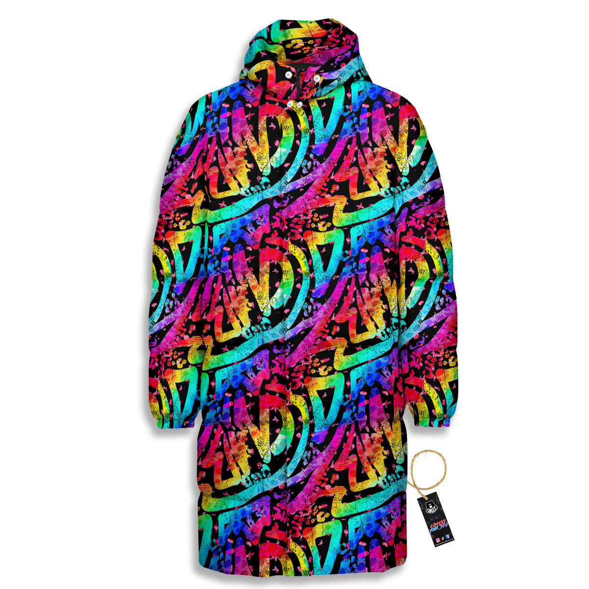 Abstract Graffiti Colorful Paint Print Pattern Long Down Jacket
