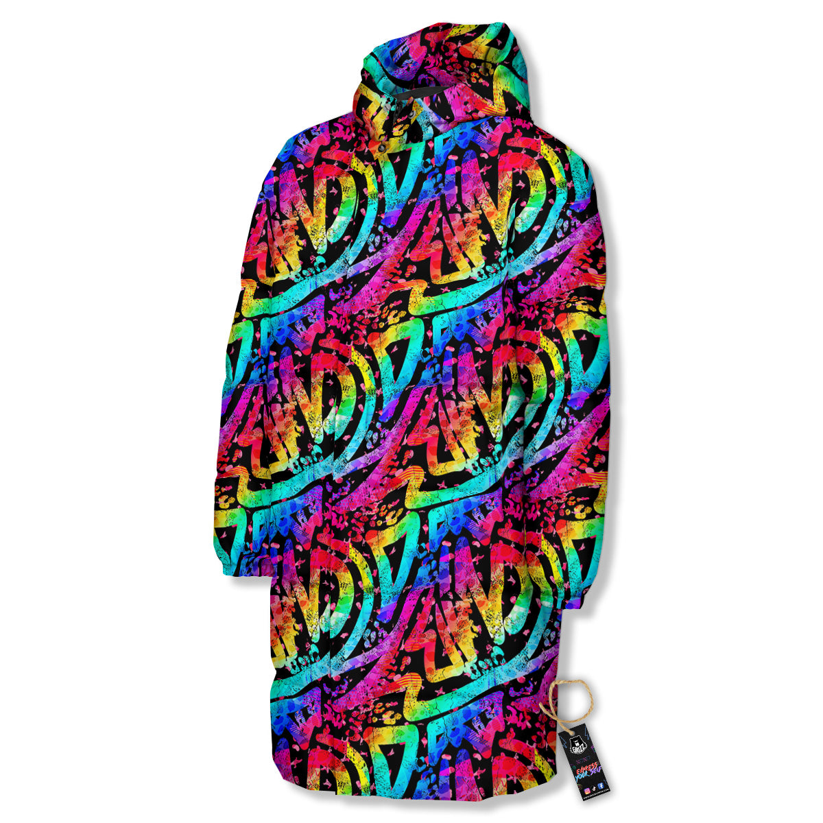 Abstract Graffiti Colorful Paint Print Pattern Long Down Jacket