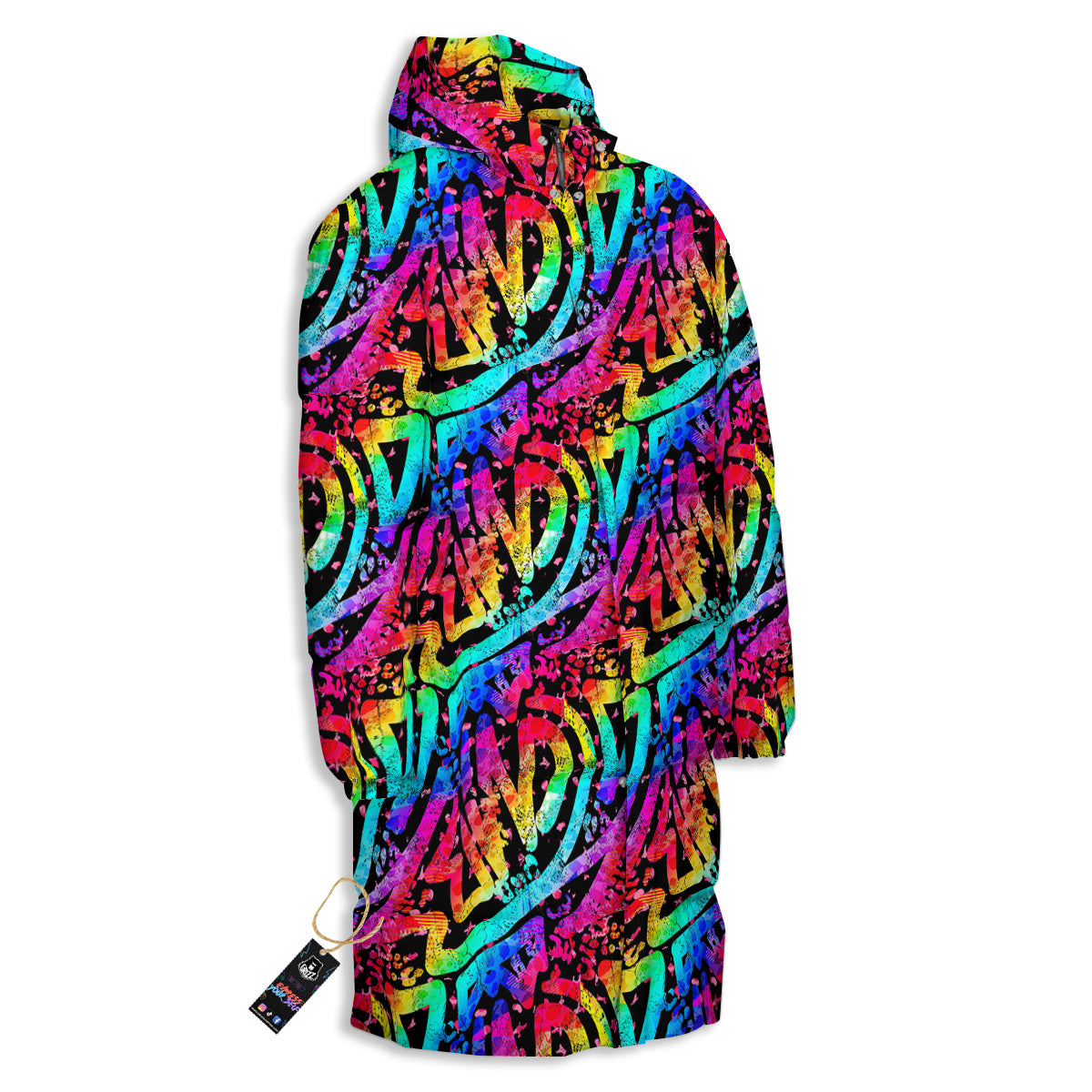 Abstract Graffiti Colorful Paint Print Pattern Long Down Jacket