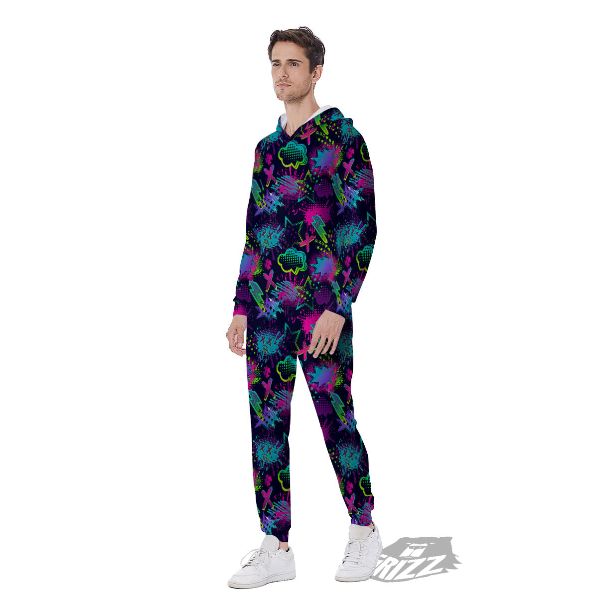 Abstract Graffiti Emoji Print Pattern Men's Jumpsuit-grizzshop