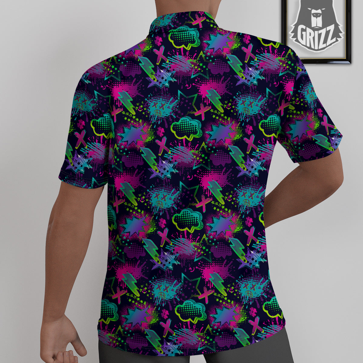 Abstract Graffiti Emoji Print Pattern Untucked Shirts-grizzshop