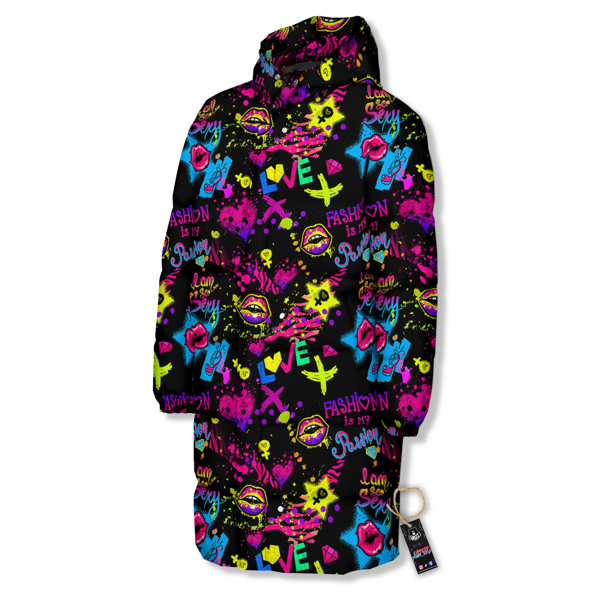 Abstract Graffiti Girlish Spray Paint Print Pattern Long Down Jacket